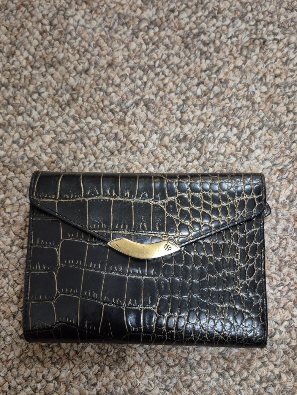 Vintage Ralph Lauren Black Croc Embossed Leather Wallet